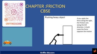 If you apply the
force along the right,
the friction acts
along the left
direction. In both
cases the force
opposes the motion
CHAPTER :FRICTION
CBSE
 