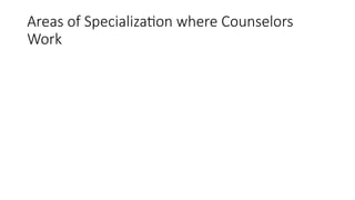 Areas of Specialization where Counselors
Work
 
