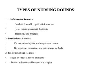 Care Rounds Examples Nursing round,reports and records....... | PPTX