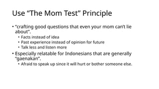 Mum Test Script Mastering Customer Conversations Using The Mom Test Principles | PPTX