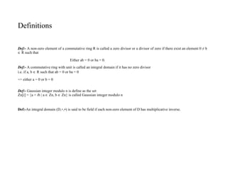 A New Approach to Gaussian Integer Modulo n as an Integral Domain | PPTX