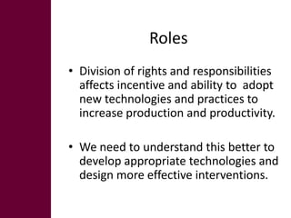 Key livelihood and gender issues in livestock