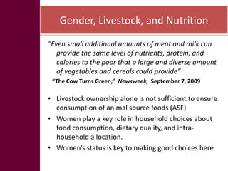 Key livelihood and gender issues in livestock
