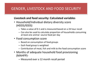 Key livelihood and gender issues in livestock