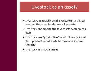 Key livelihood and gender issues in livestock