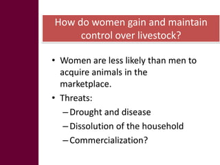 Key livelihood and gender issues in livestock