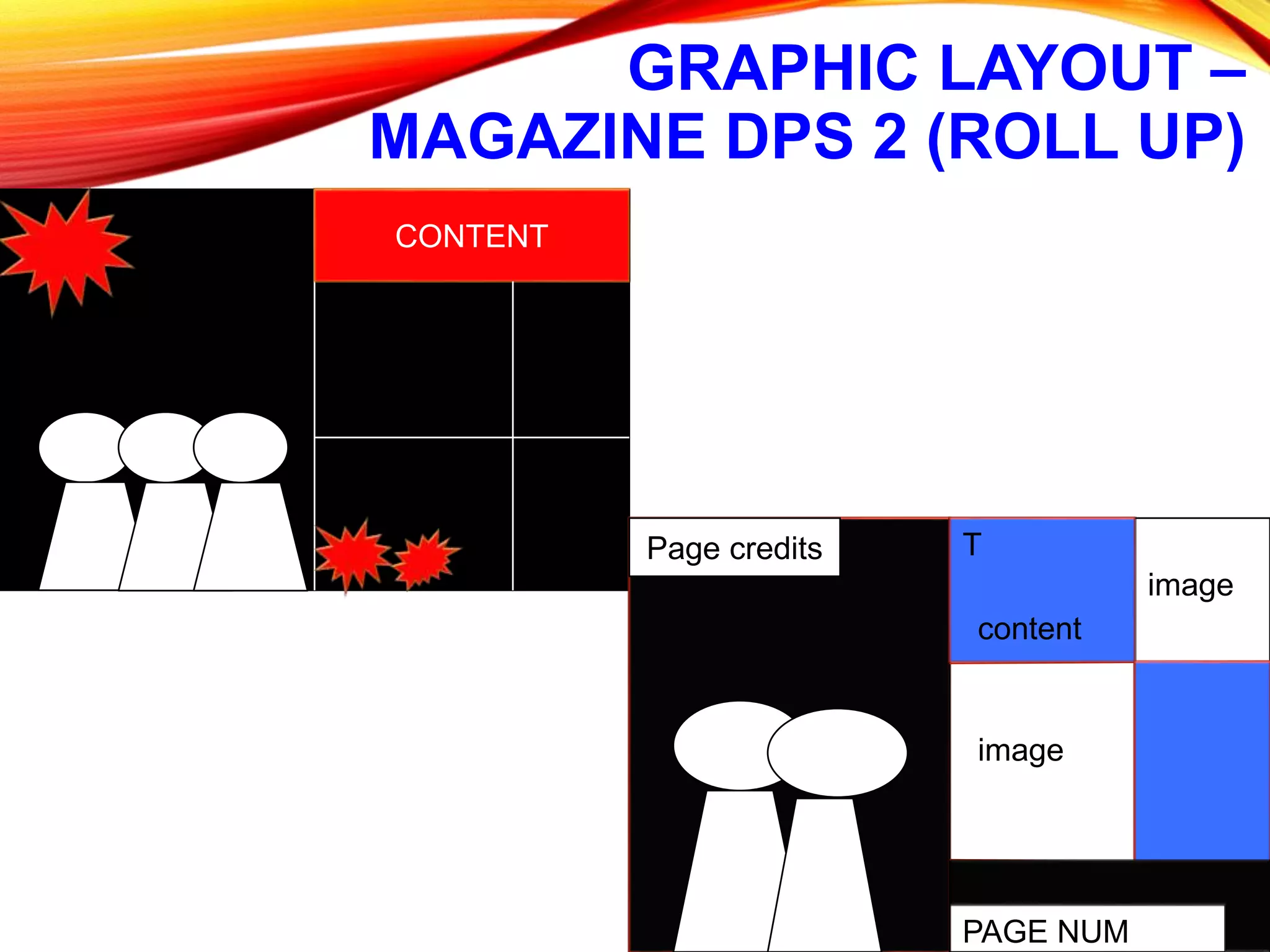 GRAPHIC LAYOUT –
MAGAZINE DPS 2 (ROLL UP)
CONTENT
Page credits
image
image
content
T
PAGE NUM
 