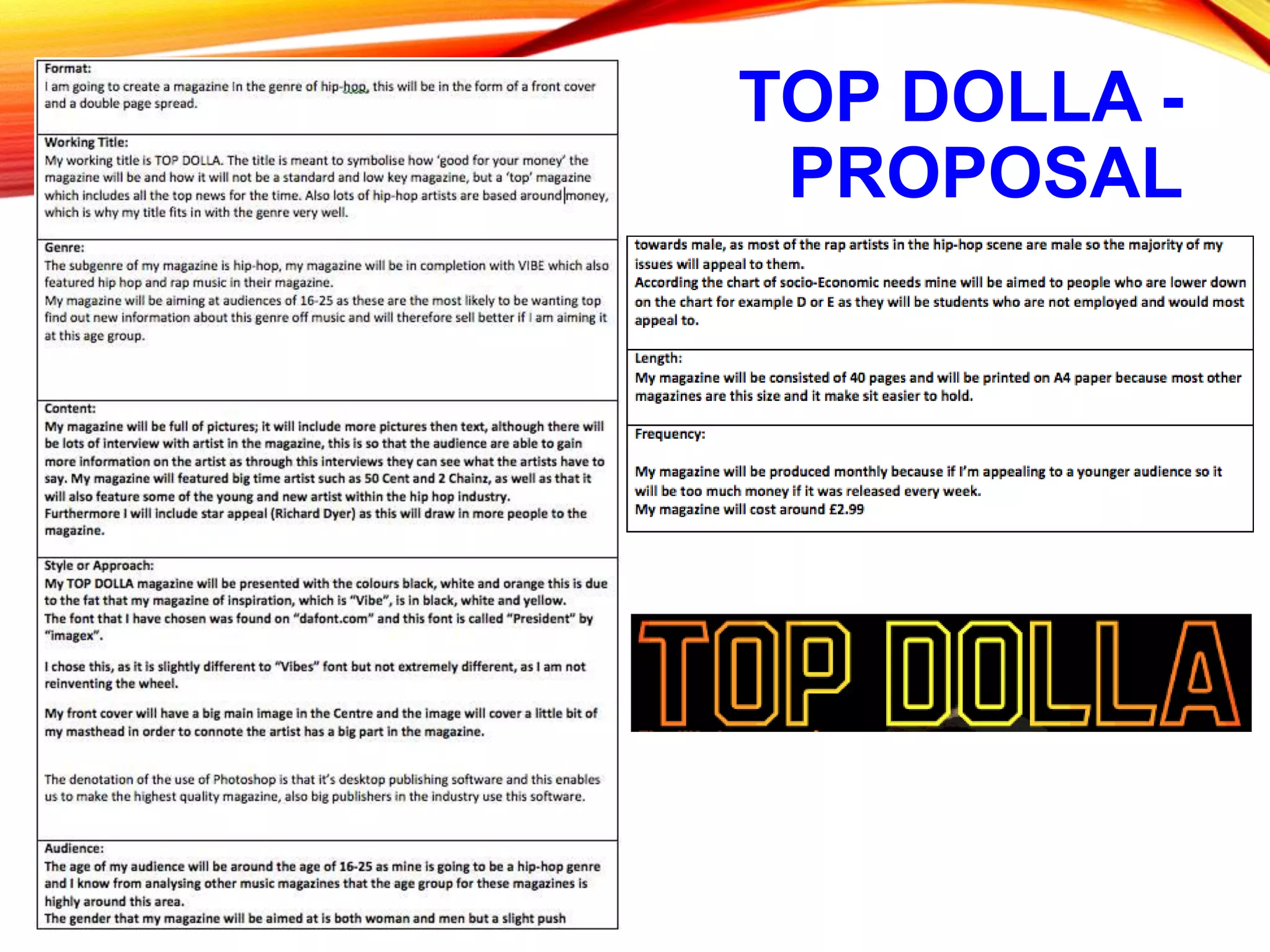 TOP DOLLA -
PROPOSAL
 