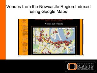 Venues from the Newcastle Region Indexed using Google Maps 