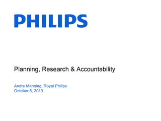 Planning, Research & Accountability
Andre Manning, Royal Philips
October 8, 2013

 