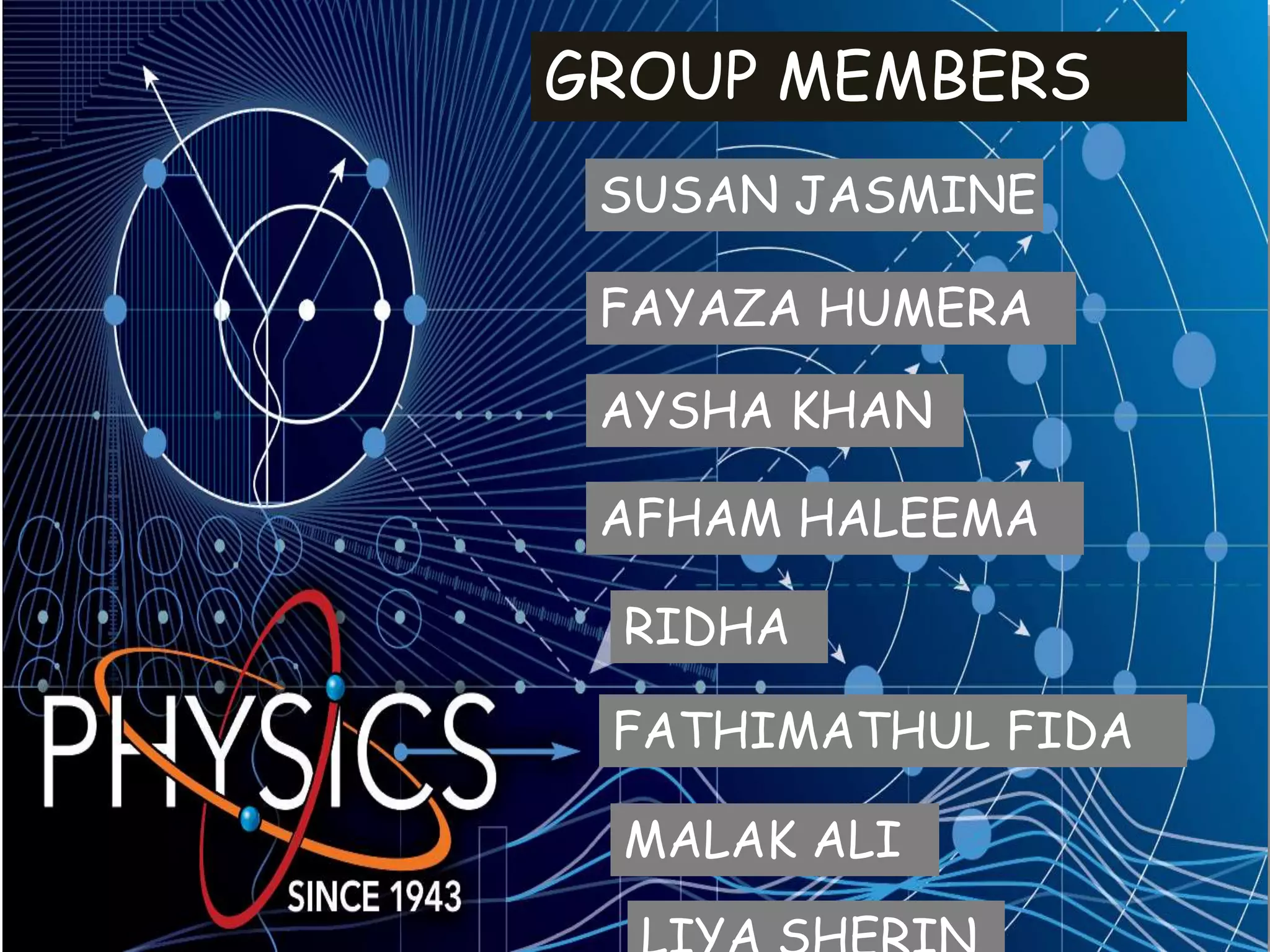 GROUP MEMBERS
SUSAN JASMINE
FAYAZA HUMERA
AYSHA KHAN
AFHAM HALEEMA
RIDHA
FATHIMATHUL FIDA
MALAK ALI
 