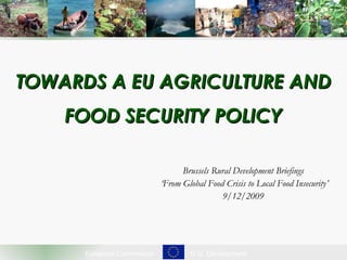 TOWARDS A EU AGRICULTURE AND FOOD SECURITY POLICY Brussels Rural Development Briefings ‘ From Global Food Crisis to Local Food Insecurity’ 9/12/2009 