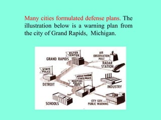 Many cities formulated defense plans. The
illustration below is a warning plan from
the city of Grand Rapids, Michigan.
 