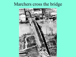 Marchers cross the bridge
 