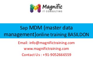 Sap MDM (master data
management)online training BASILDON
Email: info@magnifictraining.com
www.magnifictraining.com
Contact Us : +91-9052666559

 