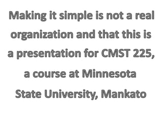Making it simple is not a real organization and that this is a presentation for CMST 225, a course at Minnesota  State University, Mankato 