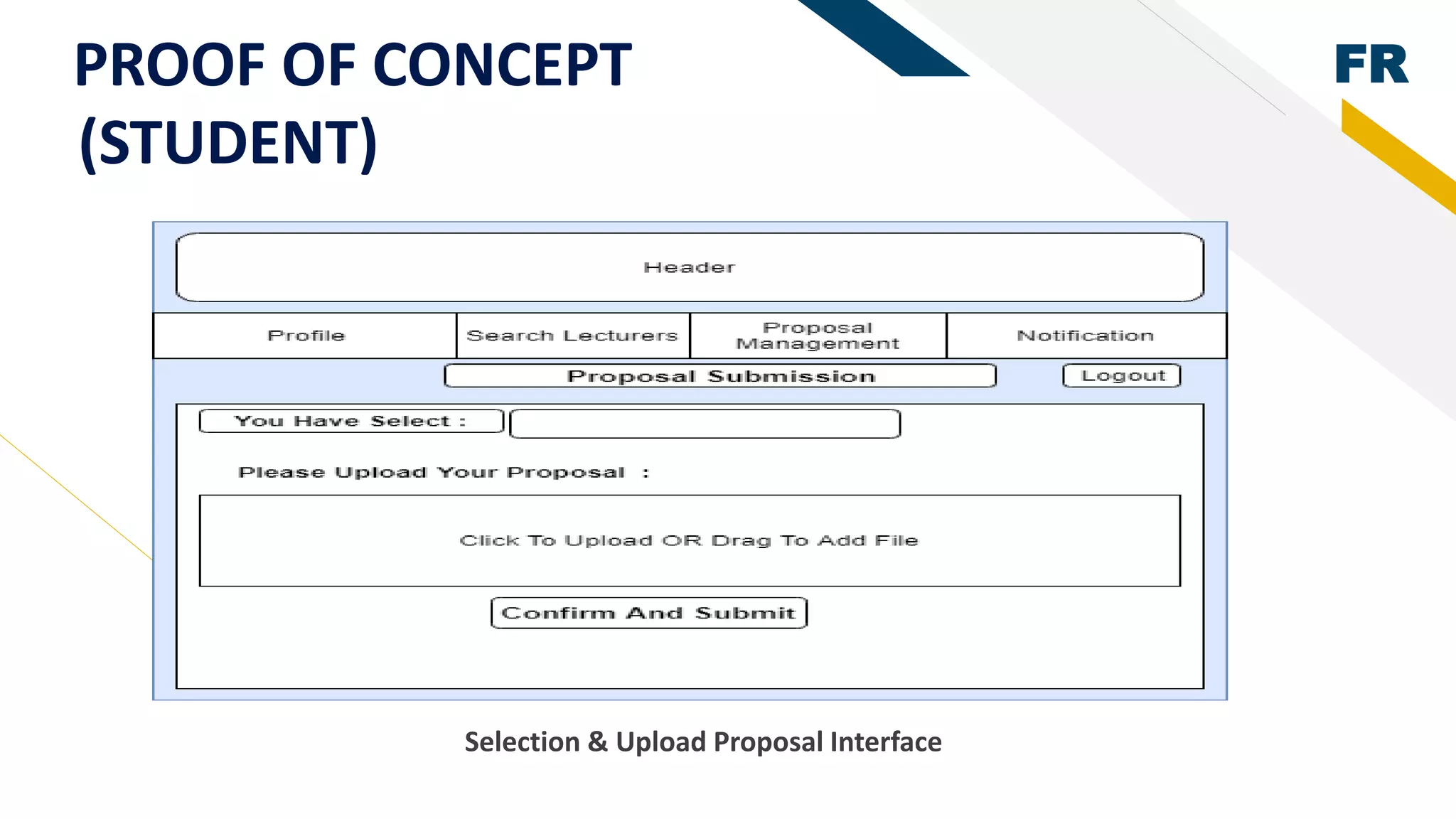 FR
Selection & Upload Proposal Interface
(STUDENT)
PROOF OF CONCEPT
 
