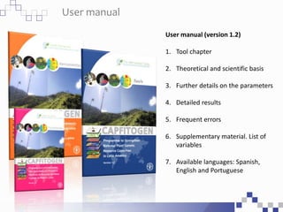 User manual (version 1.2)
1. Tool chapter
2. Theoretical and scientific basis
3. Further details on the parameters
4. Deta...
