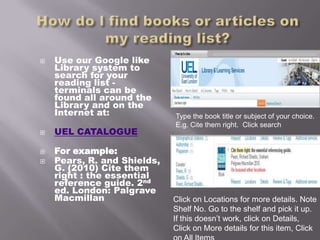 Library induction at the University of East London | PPTX