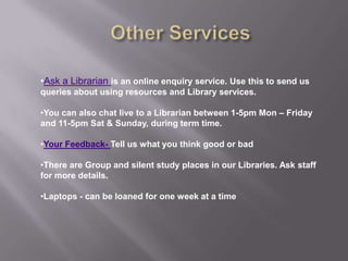 Library induction at the University of East London | PPTX