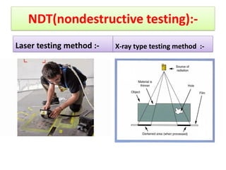 NDT(nondestructive testing):-
Laser testing method :- X-ray type testing method :-
 