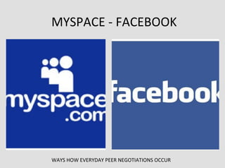  MYSPACE	
  -­‐	
  FACEBOOK	
  




WAYS	
  HOW	
  EVERYDAY	
  PEER	
  NEGOTIATIONS	
  OCCUR	
  
 
