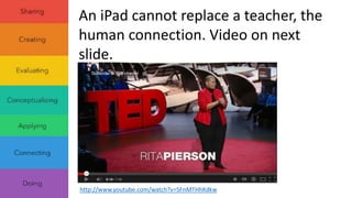 The video on the previous page was 
shown in a presentation yesterday. 
Below is demonstration of what you 
should not do with an iPad/iPhone: 
http://www.youtube.com/watch?v=AbKGrtpgBtA 
 