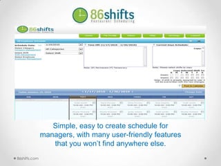 Simple, easy to create schedule for managers, with many user-friendly features that you won’t find anywhere else.  86shifts.com 