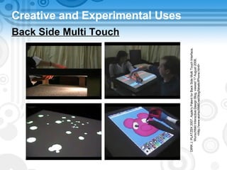 Creative and Experimental Uses Back Side Multi Touch DIRK J. PLATZEK 2007, Apple's Patent for Back Side Multi Touch Interface, Wunschfeld Interactive Design Blog, viewed 17 August 2008, <http://www.wunschfeld.net/blog/labels/iPhone.html> 