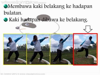 Membawa kaki belakang ke hadapan
bulatan.
Kaki hadapan dibawa ke belakang.
 