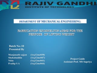 Batch No.:10
Presented By
Manjunath sajjan (1rg12me030)
Shahabuddin (1rg12me047)
Nitin (1rg12me041)
Prathp S A (1rg12me044)
Project Guide
Assistant Prof. MS Supriya
 