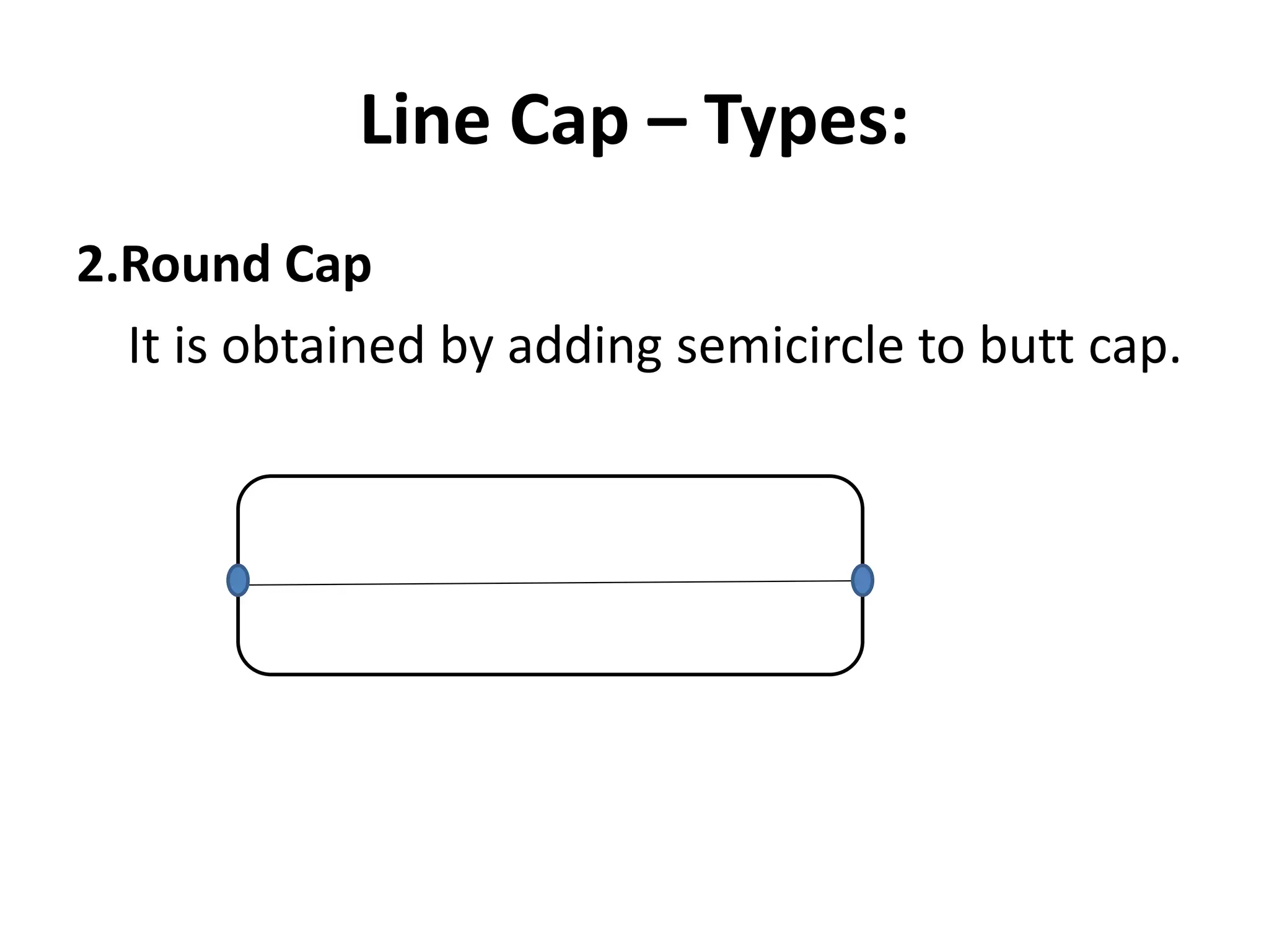 Line Cap – Types:
2.Round Cap
It is obtained by adding semicircle to butt cap.
 
