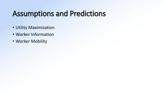 Assumptions and Predictions
• Utility Maximization
• Worker Information
• Worker Mobility
 