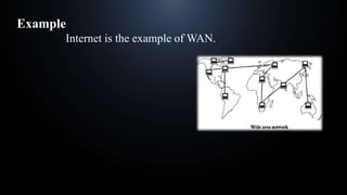 Example
Internet is the example of WAN.
 