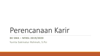 Perencanaan Karir
BK SMA – NFBSL 2019/2020
Yunita Sakinatur Rohmah, S.Psi
 