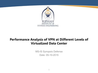 MS-IS Synopsis Defense
Date: 05-10-2015
Performance Analysis of VPN at Different Levels of
Virtualized Data Center
1
 