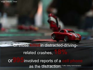 image: Siebuhr - FlickrOf those killedin distracted-driving-related crashes, 18% or995involved reports of a cell phone as the distraction. Source: US National Highway Traffic Safety Administration