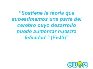 “Sostiene la teoría que
subestimamos una parte del
  cerebro cuyo desarrollo
  puede aumentar nuestra
     felicidad.” (Fisl5)”
 