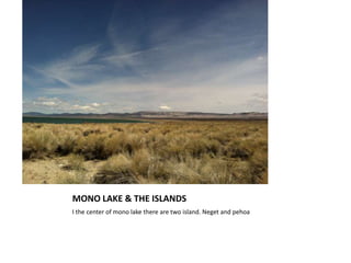 MONO LAKE & THE ISLANDS
I the center of mono lake there are two island. Neget and pehoa
 