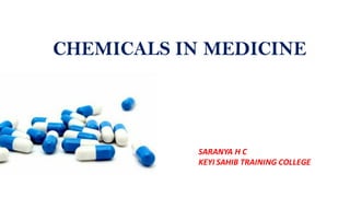 CHEMICALS IN MEDICINE
SARANYA H C
KEYI SAHIB TRAINING COLLEGE
 