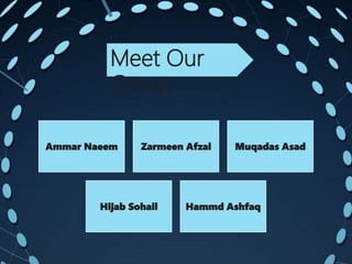Ammar Naeem Zarmeen Afzal Muqadas Asad
Hijab Sohail Hammd Ashfaq
Meet Our
Group
 