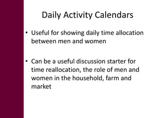 Tools for gender and livelihood analysis