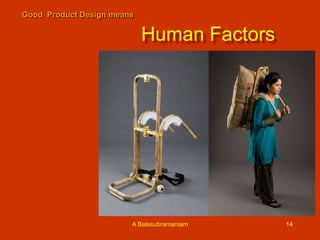 Good Product Design means

Human Factors

A Balasubramaniam

14

 