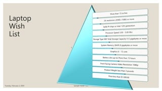 Tuesday, February 2, 20XX Sample Footer Text
5
Laptop
Wish
List
 