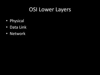 OSI Lower LayersPhysicalData LinkNetwork