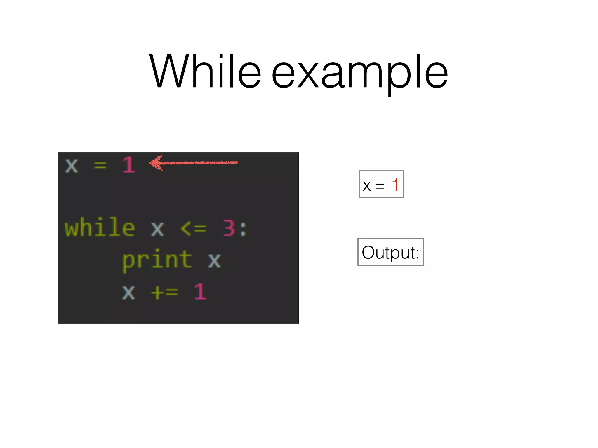 While example
x = 1
Output:
 