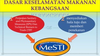 Perjanjian Sanitary
and Phytosanitary
Measures (SPS) Dan
Technical Borners to
Trade (TBT
menyediakan
hala tuju dan
memberi
penekanan
 