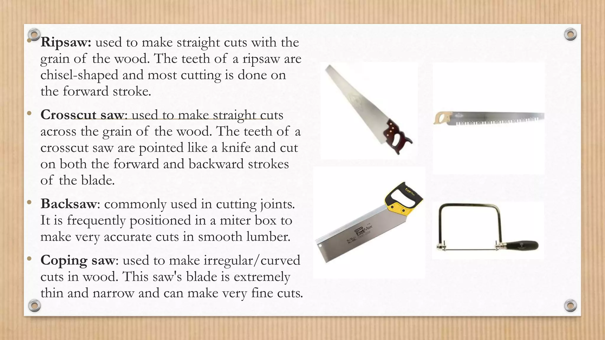 TOOLS AND EQUIPMENT FOR WOOD, METAL, AND BAMBOO CRAFT | PPTX