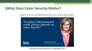 (Why) Does Cyber Security Matter?
“Cyber security and data protection are inextricably linked“
CBI Cyber Security Conference, 13 September, 2017
 