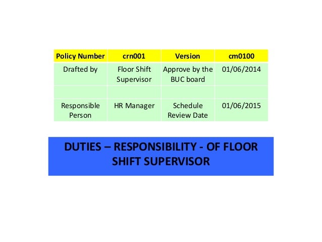 presentation 5 act 1 whs ca shift supervisor duties